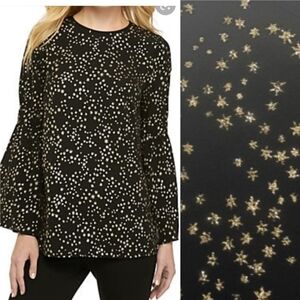 Star Print Bell Sleeve Michael Kors Glitter Blouse Medium Fairy Nwot Whimsicore